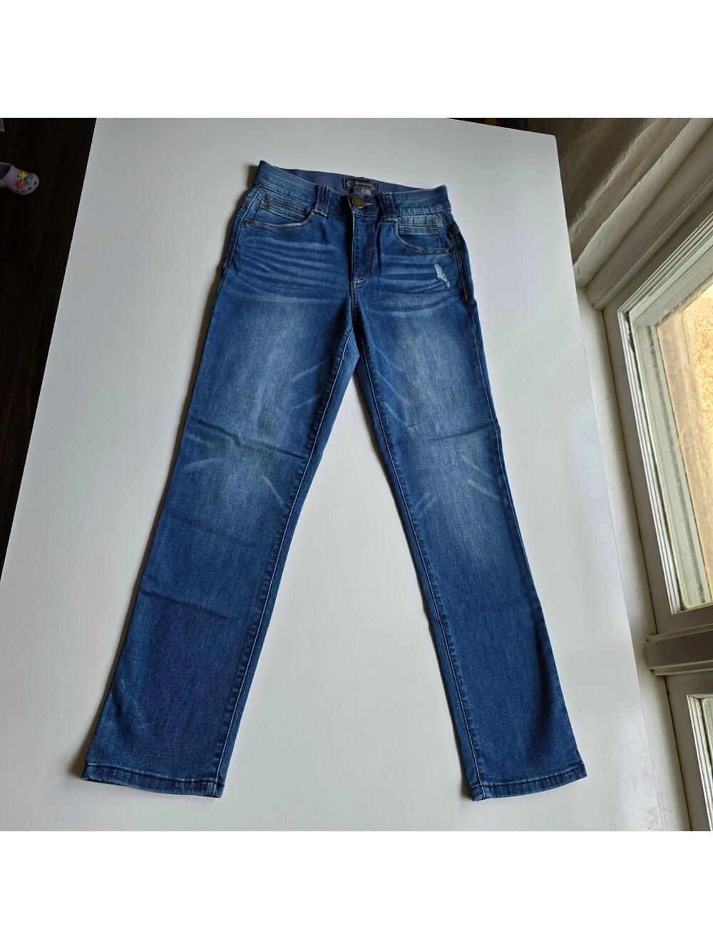 Democracy "Ab"solution Straight Leg Jeans Size 2 Medium Wash Distressed Denim